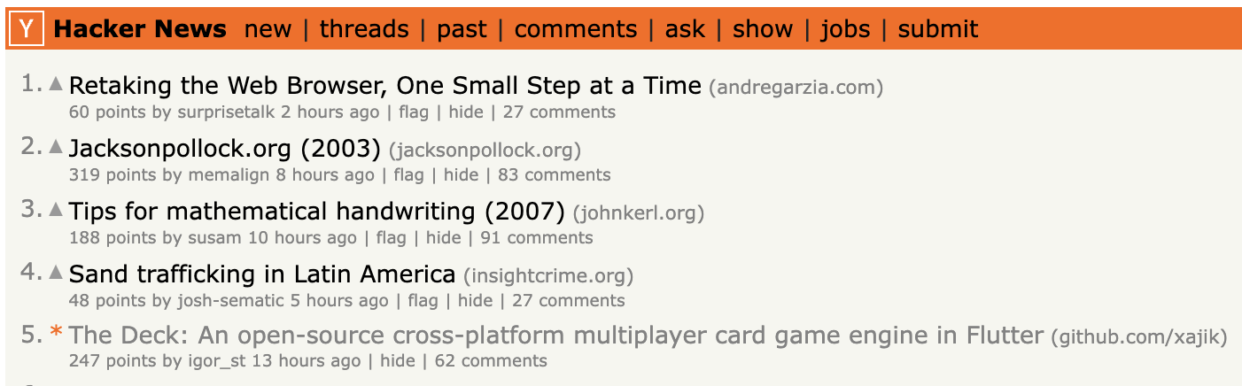 The Deck at #5 on the Hacker News front page