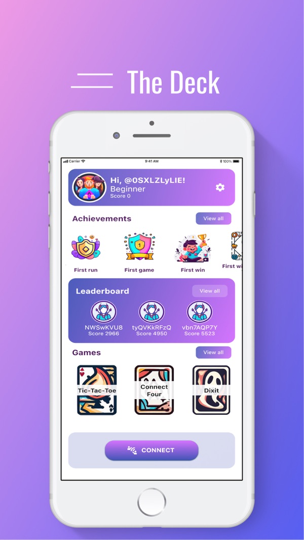 Your profile, achievements, leaderboard and games.