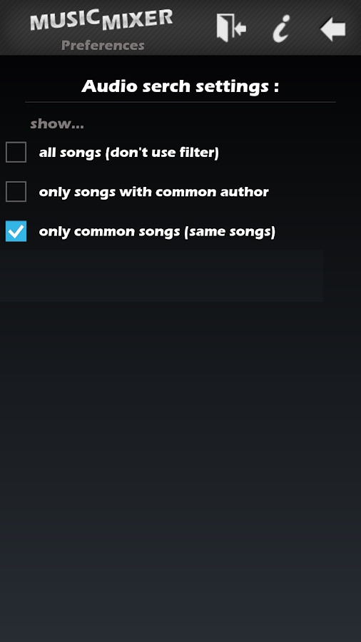Three ways to filter: same songs, same artists, or no filter.